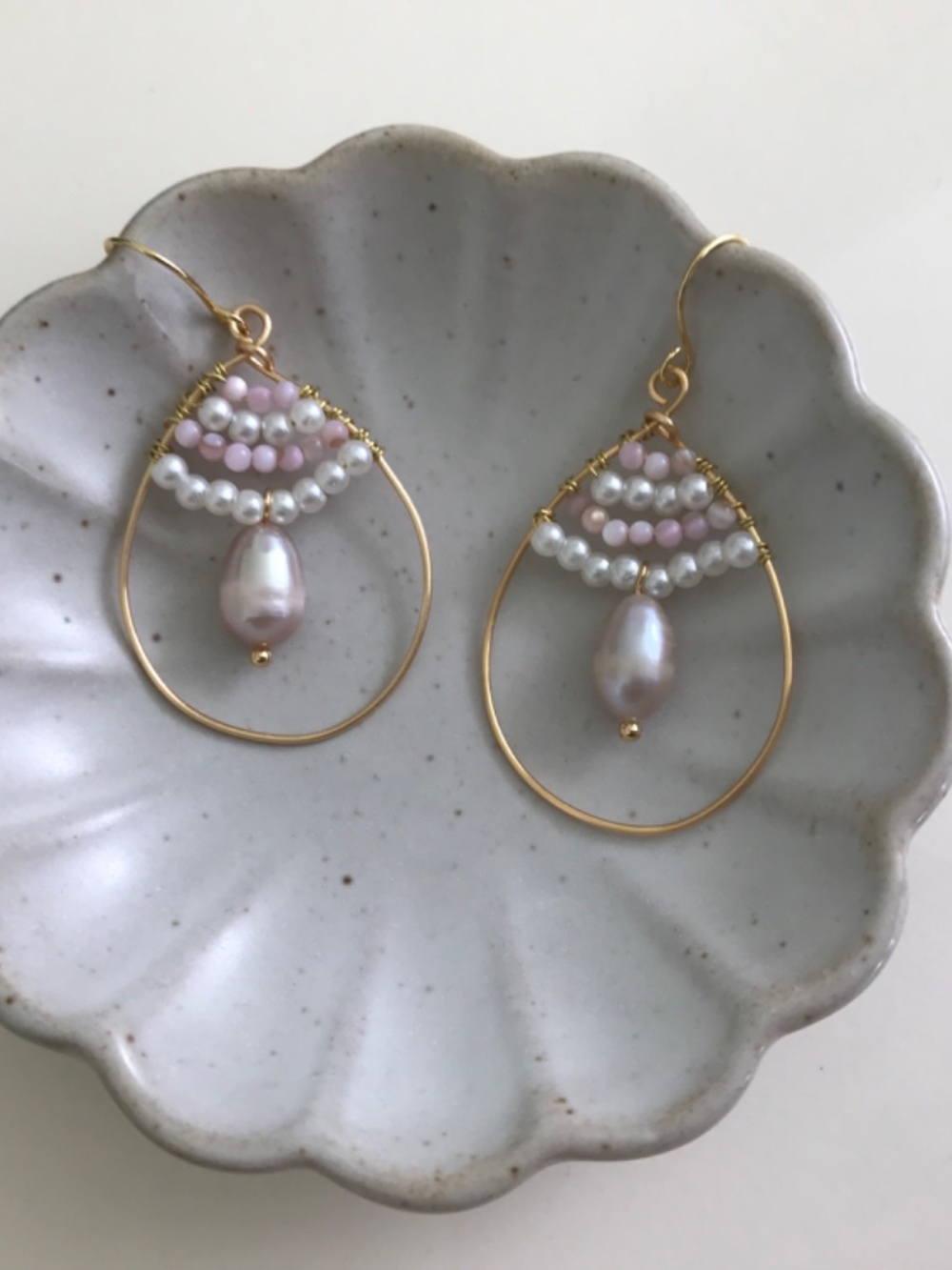 Handmade Genuine Freshwater Pearl Hoop Earrings - Picture 2 of 3